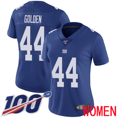 Women New York Giants 44 Markus Golden Royal Blue Team Color Vapor Untouchable Limited Player 100th Season Football NFL Jersey